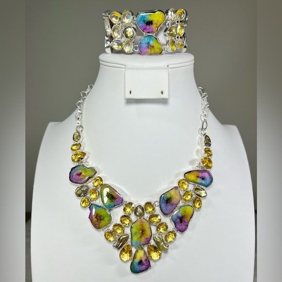 Jewelry - Rainbow Solar Quartz 925 Large Gemstone Necklace & Bracelet Set